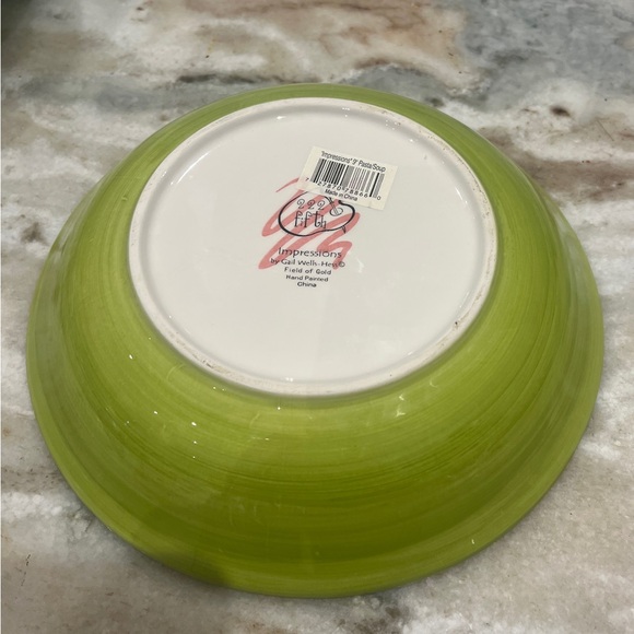222 Fifth Impressions 9” Pasta Bowls By Gail Wells-Hess Field of Gold Set 2 NWT - Picture 5 of 7